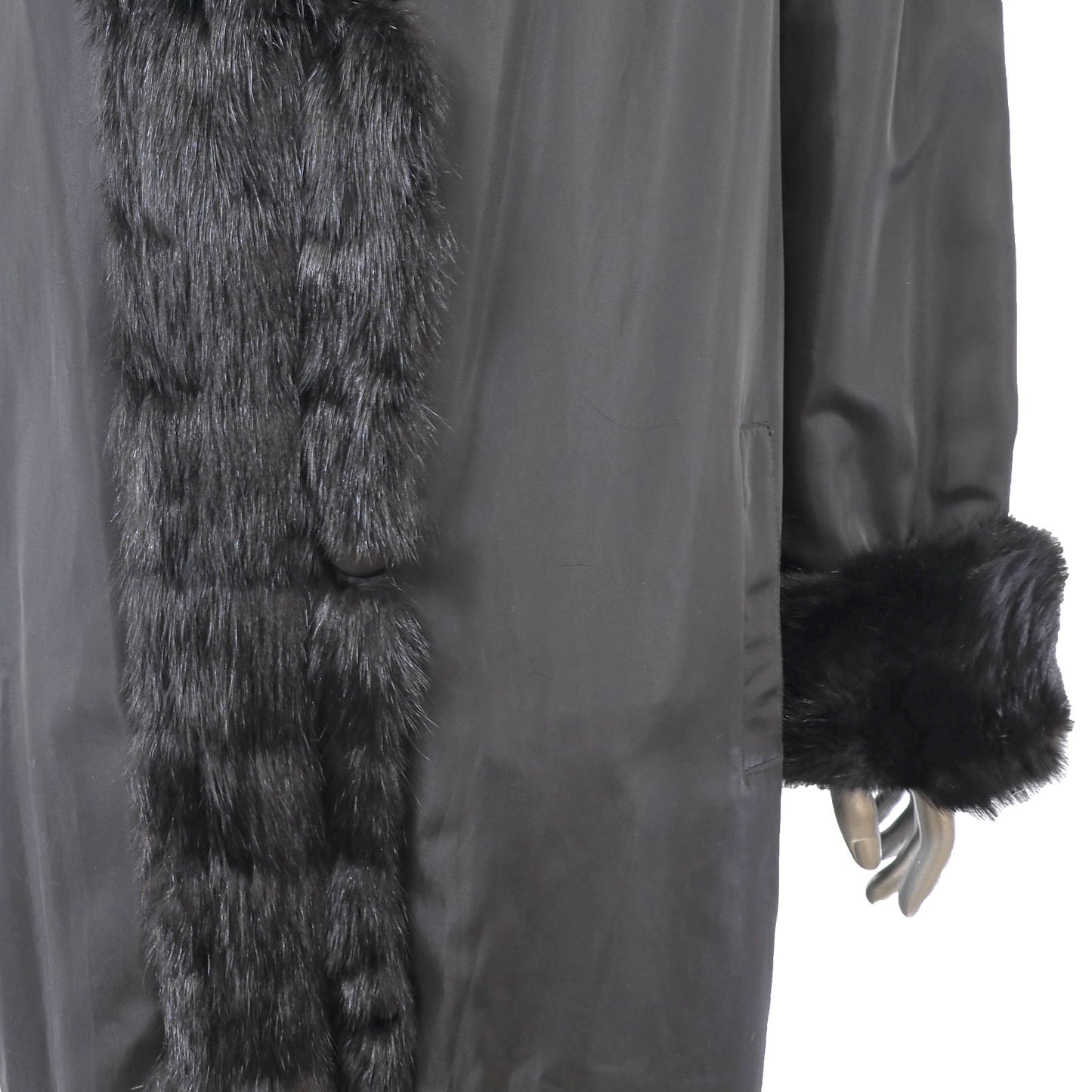 Black Sheared Mink Coat Reversible to Taffeta with Sable Trim- Size M