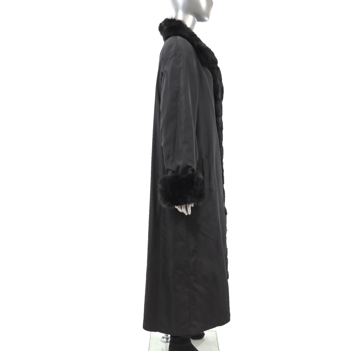 Black Sheared Mink Coat Reversible to Taffeta with Sable Trim- Size M