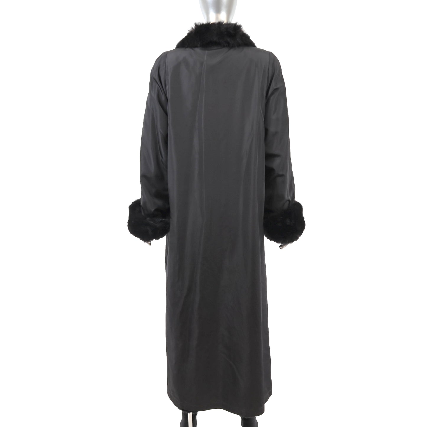 Black Sheared Mink Coat Reversible to Taffeta with Sable Trim- Size M