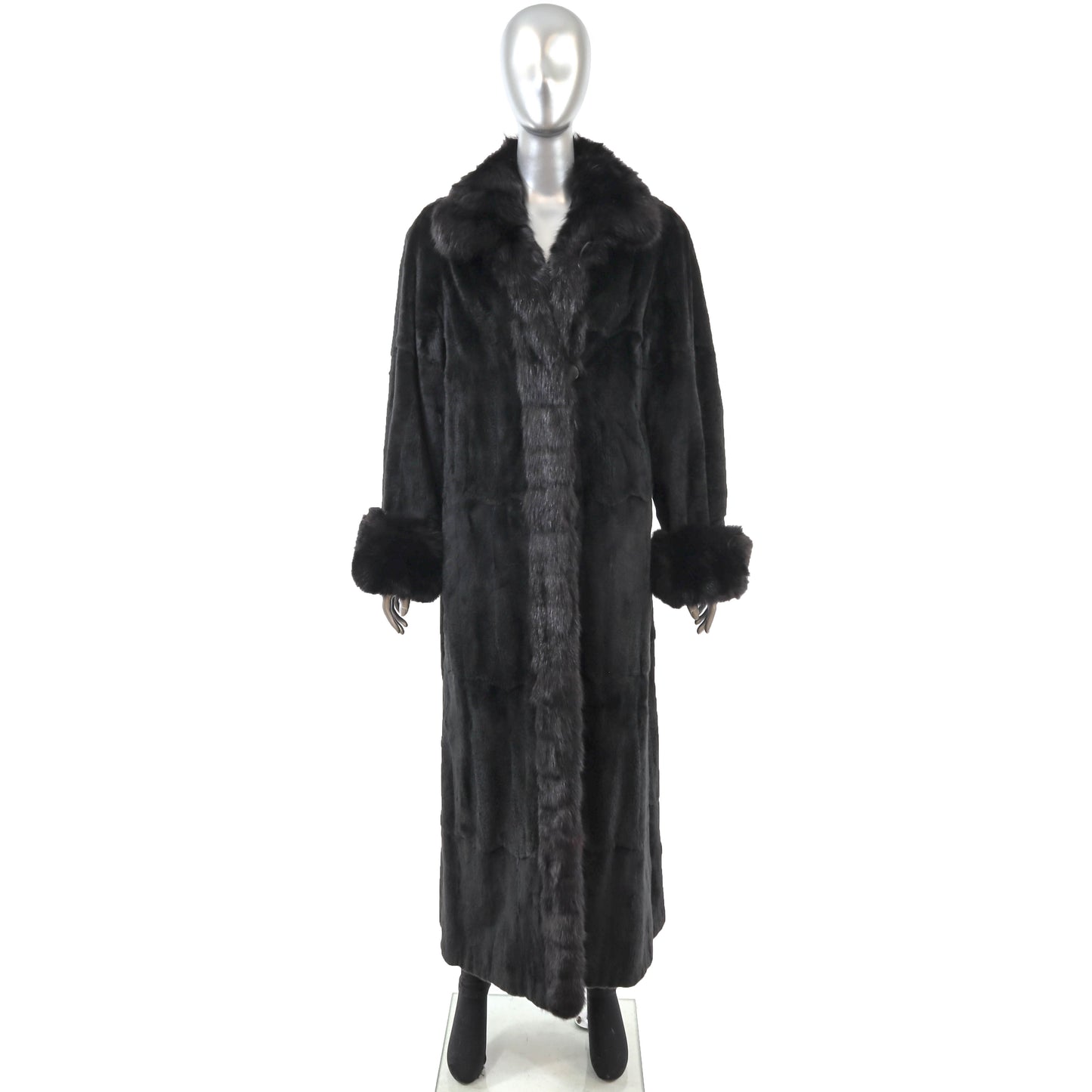 Black Sheared Mink Coat Reversible to Taffeta with Sable Trim- Size M