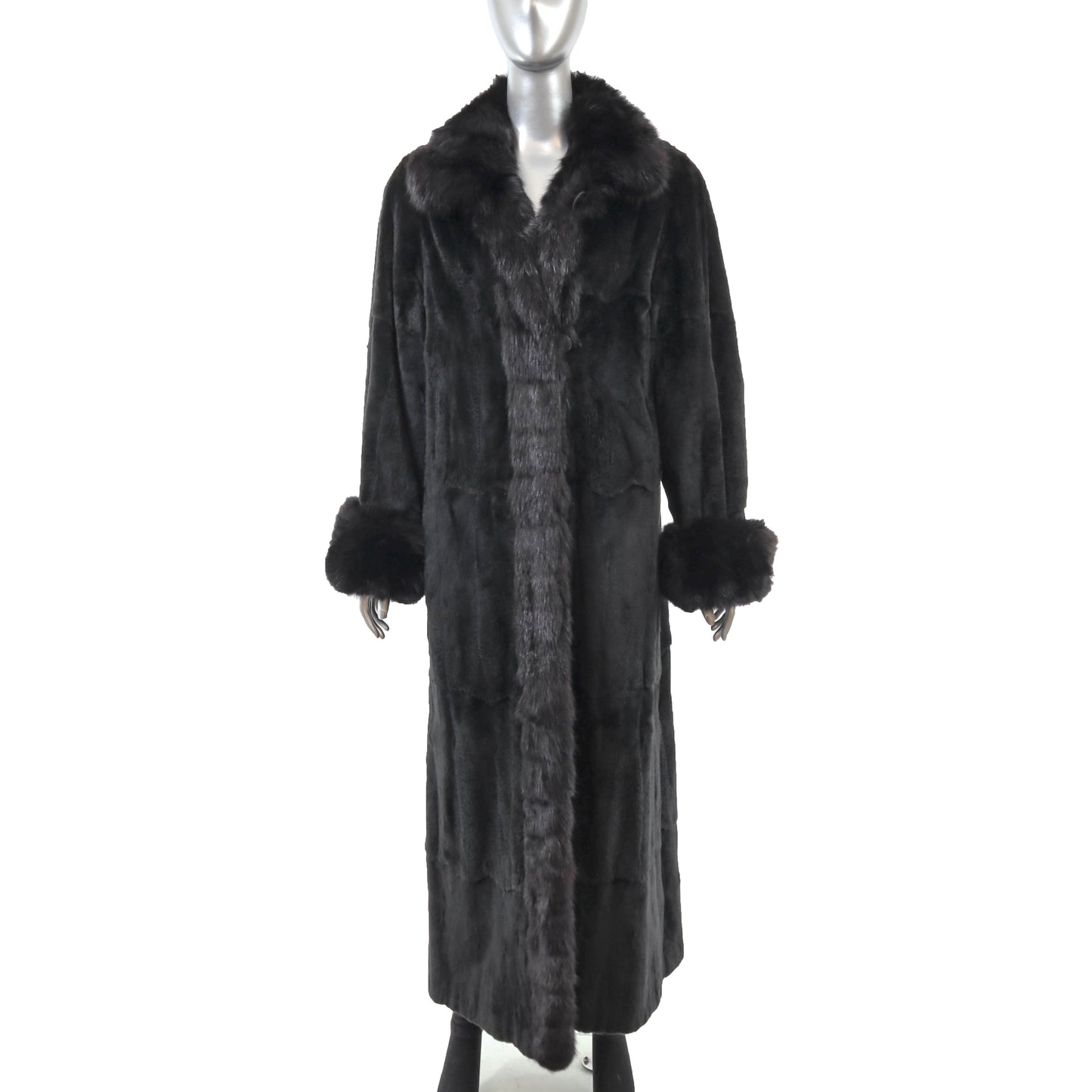 Black Sheared Mink Coat Reversible to Taffeta with Sable Trim- Size M