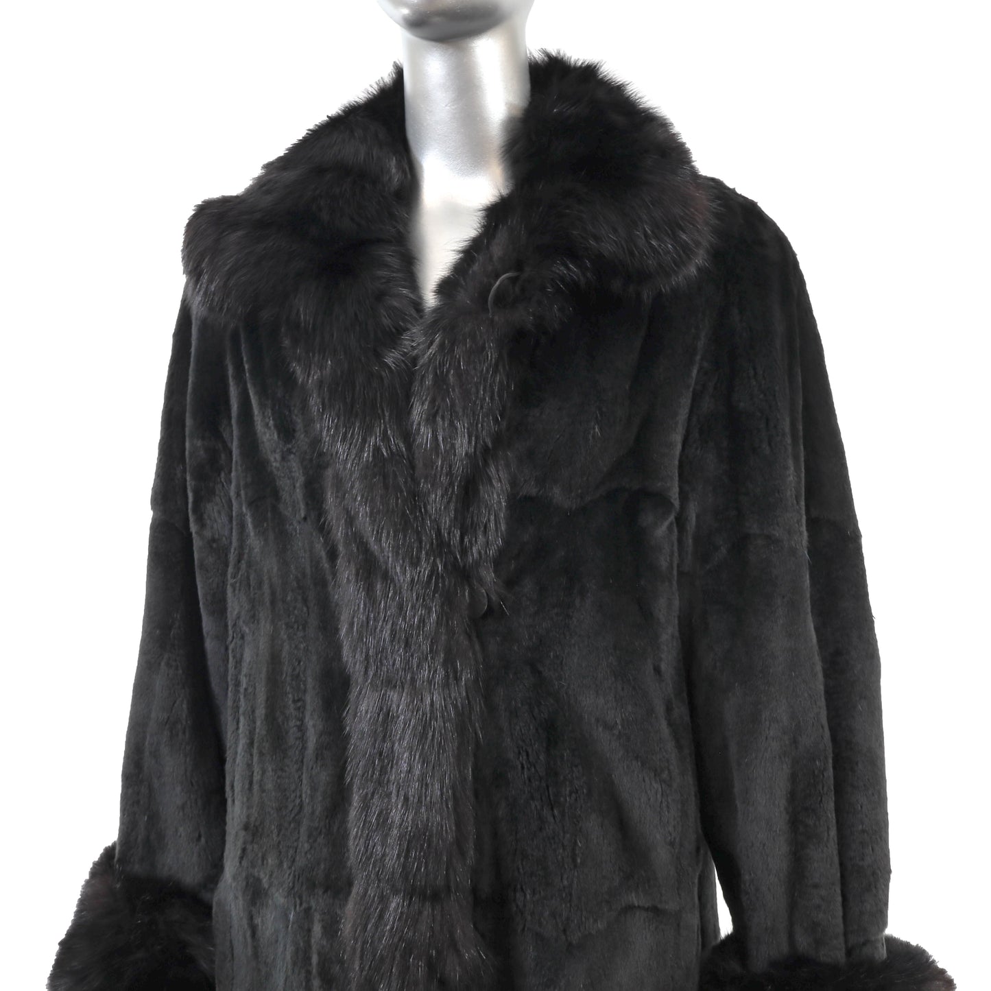 Black Sheared Mink Coat Reversible to Taffeta with Sable Trim- Size M