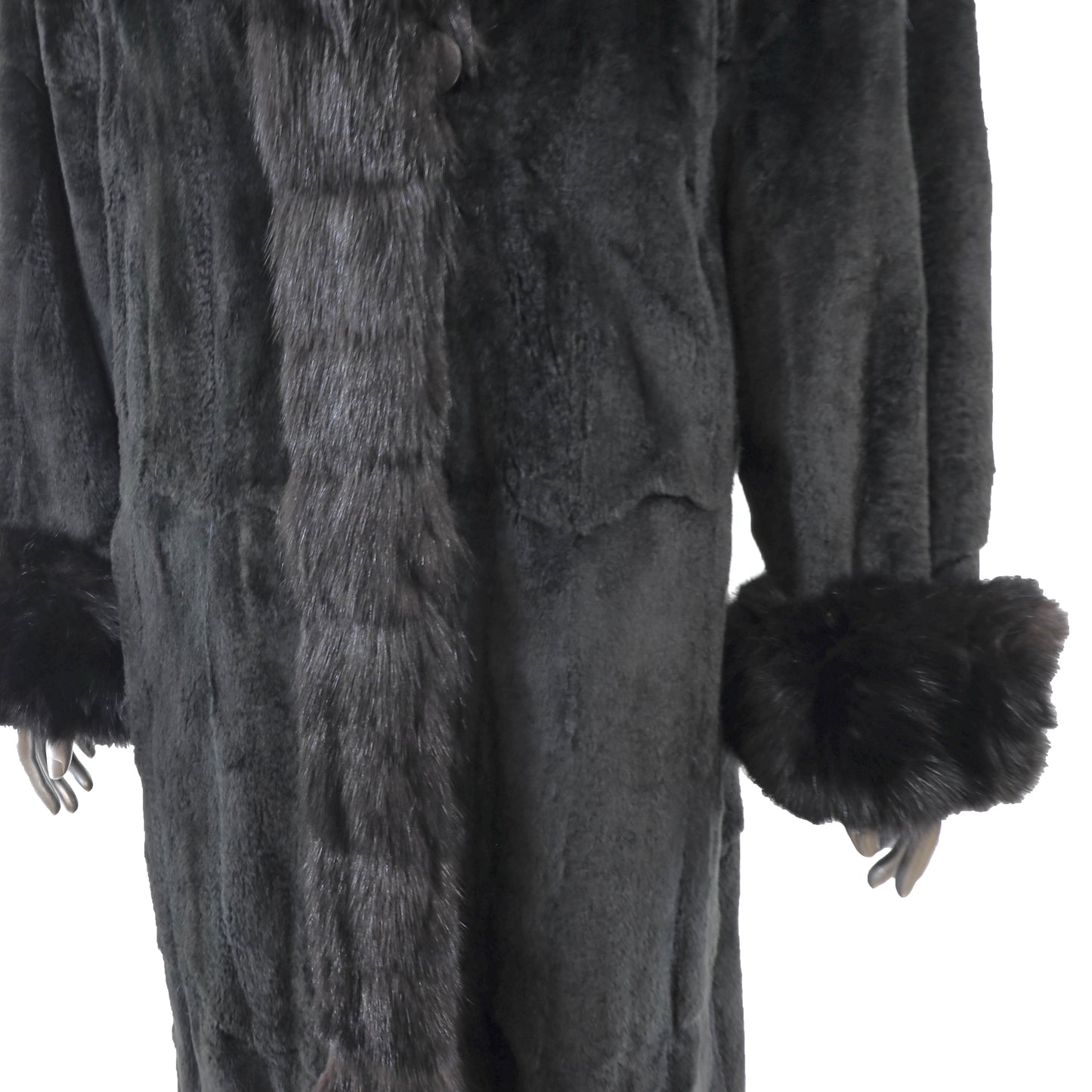 Black Sheared Mink Coat Reversible to Taffeta with Sable Trim- Size M