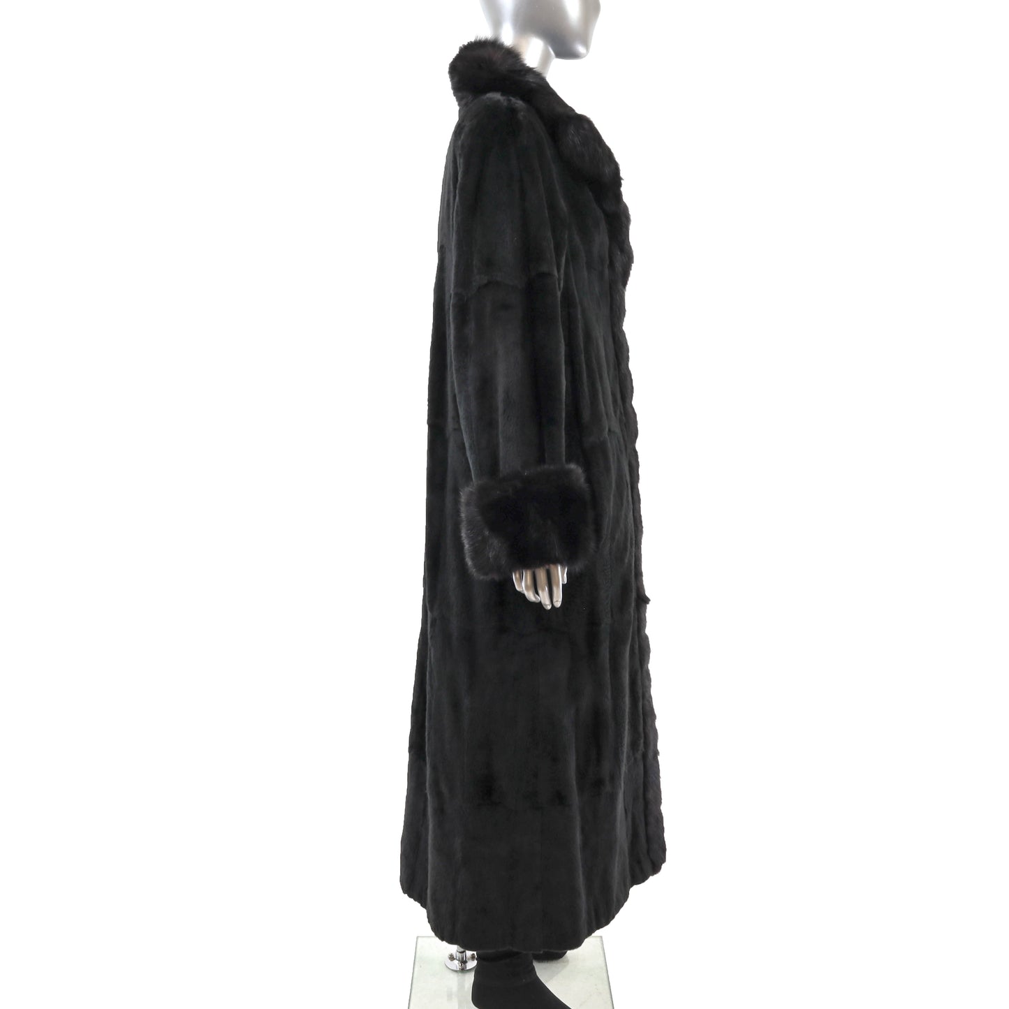 Black Sheared Mink Coat Reversible to Taffeta with Sable Trim- Size M