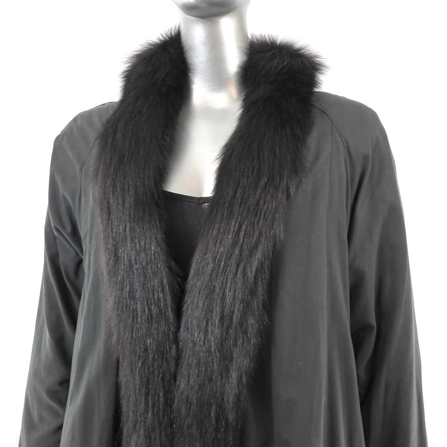 Black Section Mink Coat Reversible to Taffeta with Fox Tuxedo- Size L