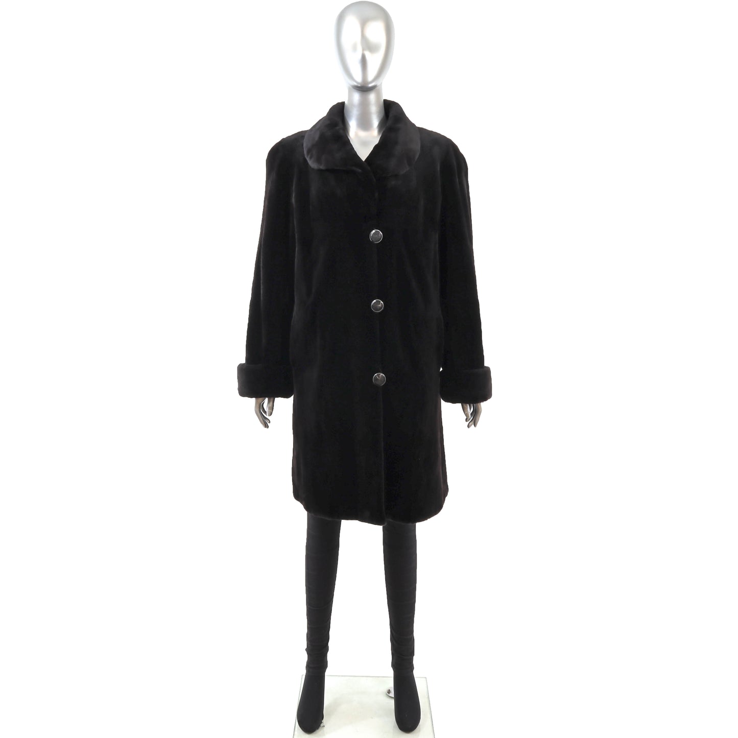 Black Sheared Mink Coat Reversible to Taffeta- Size L