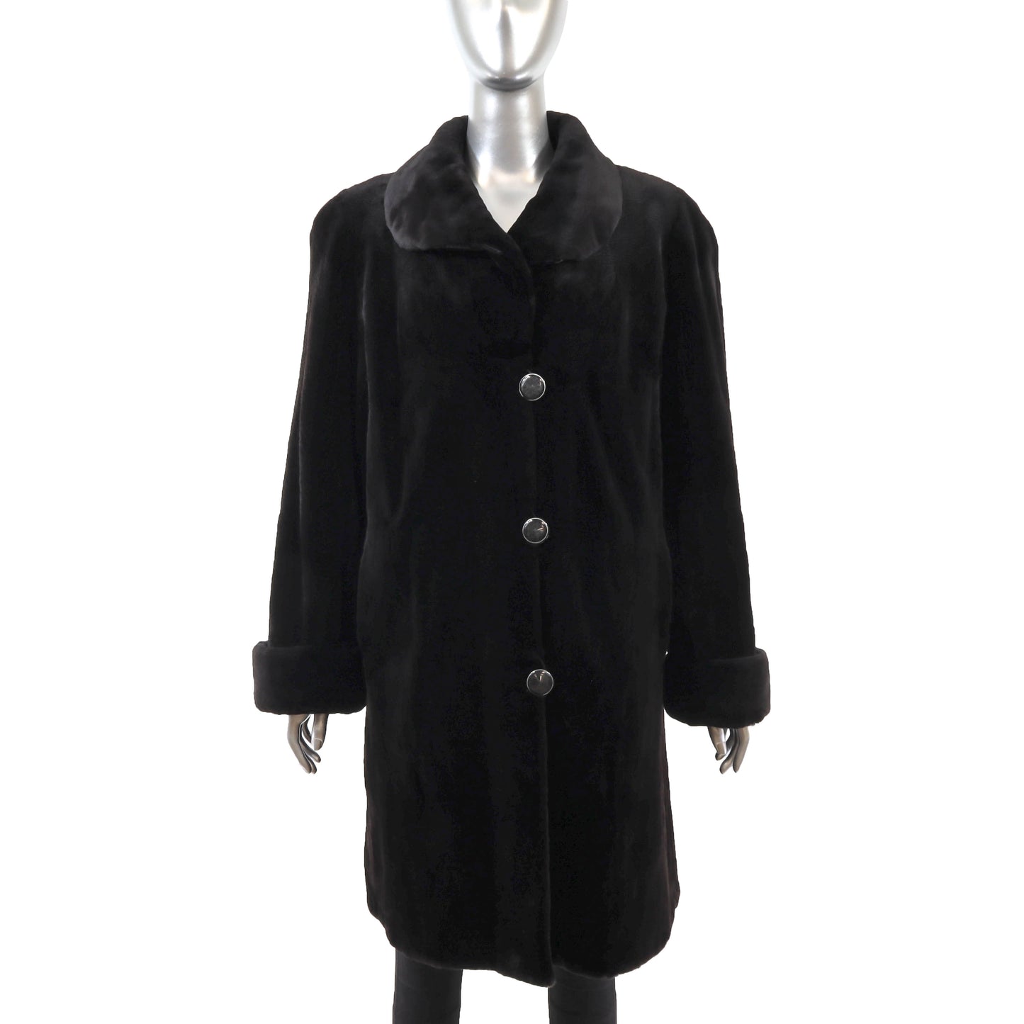 Black Sheared Mink Coat Reversible to Taffeta- Size L
