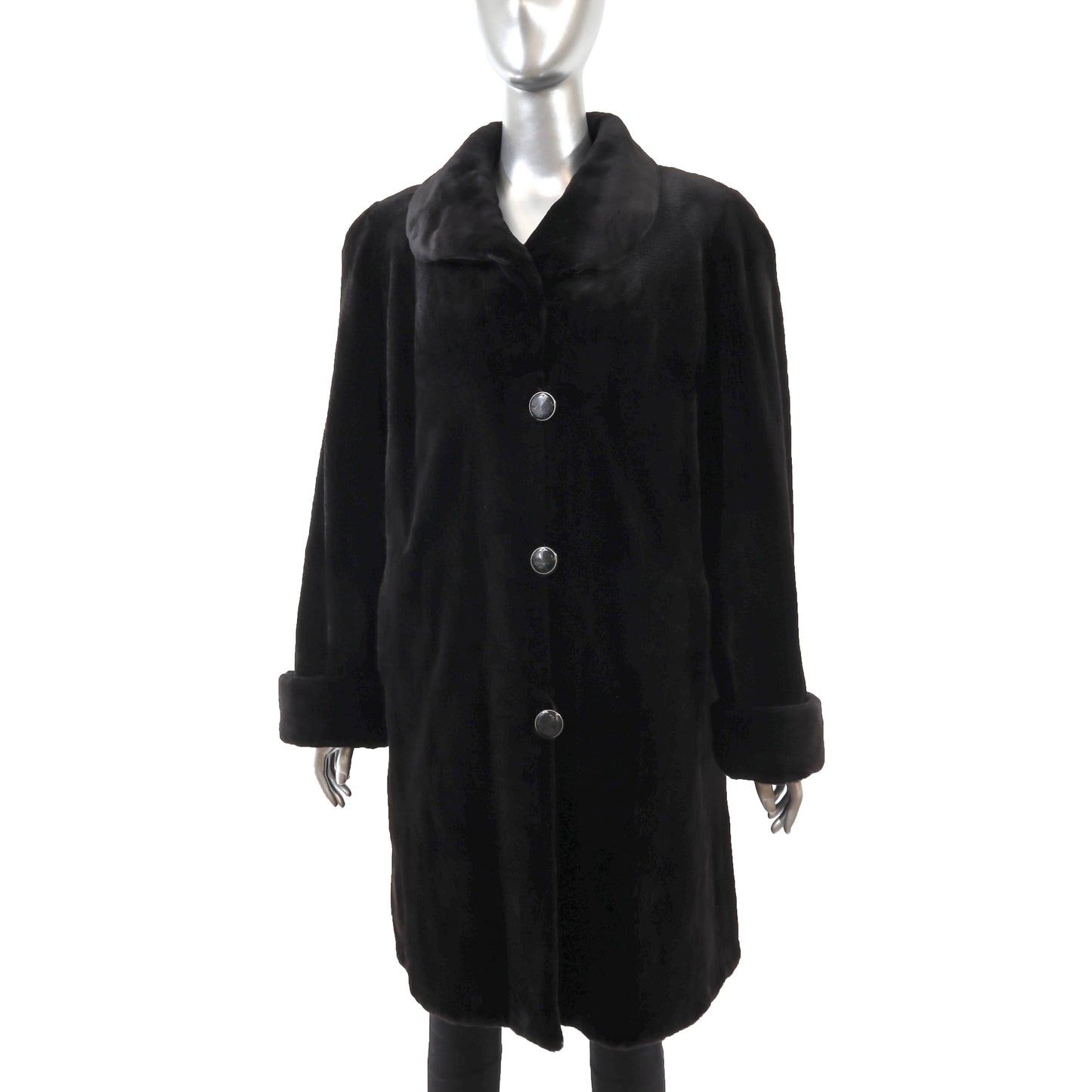Black Sheared Mink Coat Reversible to Taffeta- Size L
