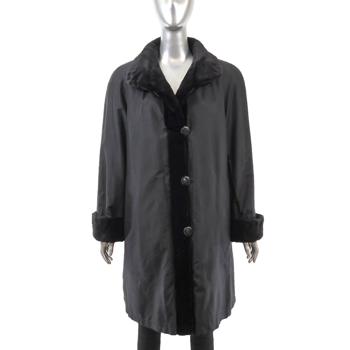 Black Sheared Mink Coat Reversible to Taffeta- Size L