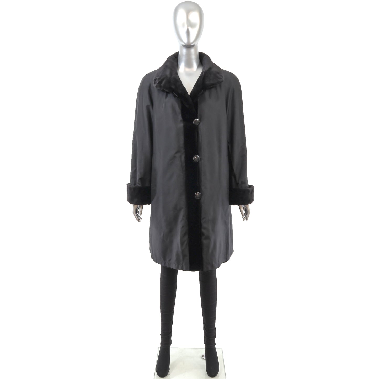 Black Sheared Mink Coat Reversible to Taffeta- Size L