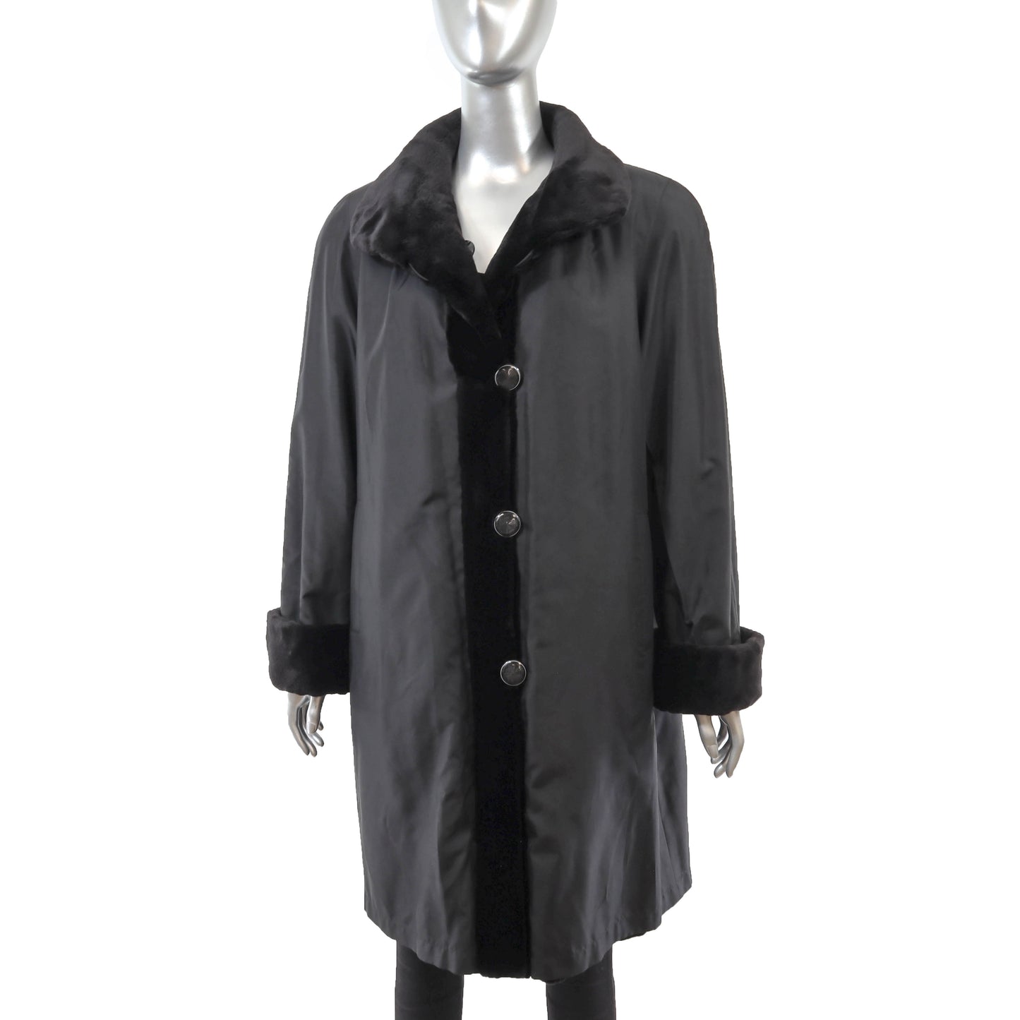 Black Sheared Mink Coat Reversible to Taffeta- Size L
