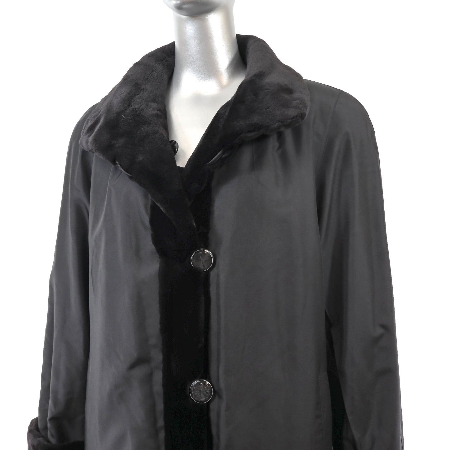 Black Sheared Mink Coat Reversible to Taffeta- Size L