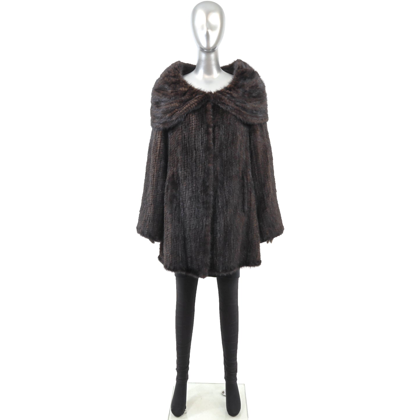 Brown Knitted Mink 3/4 Coat- Size XL