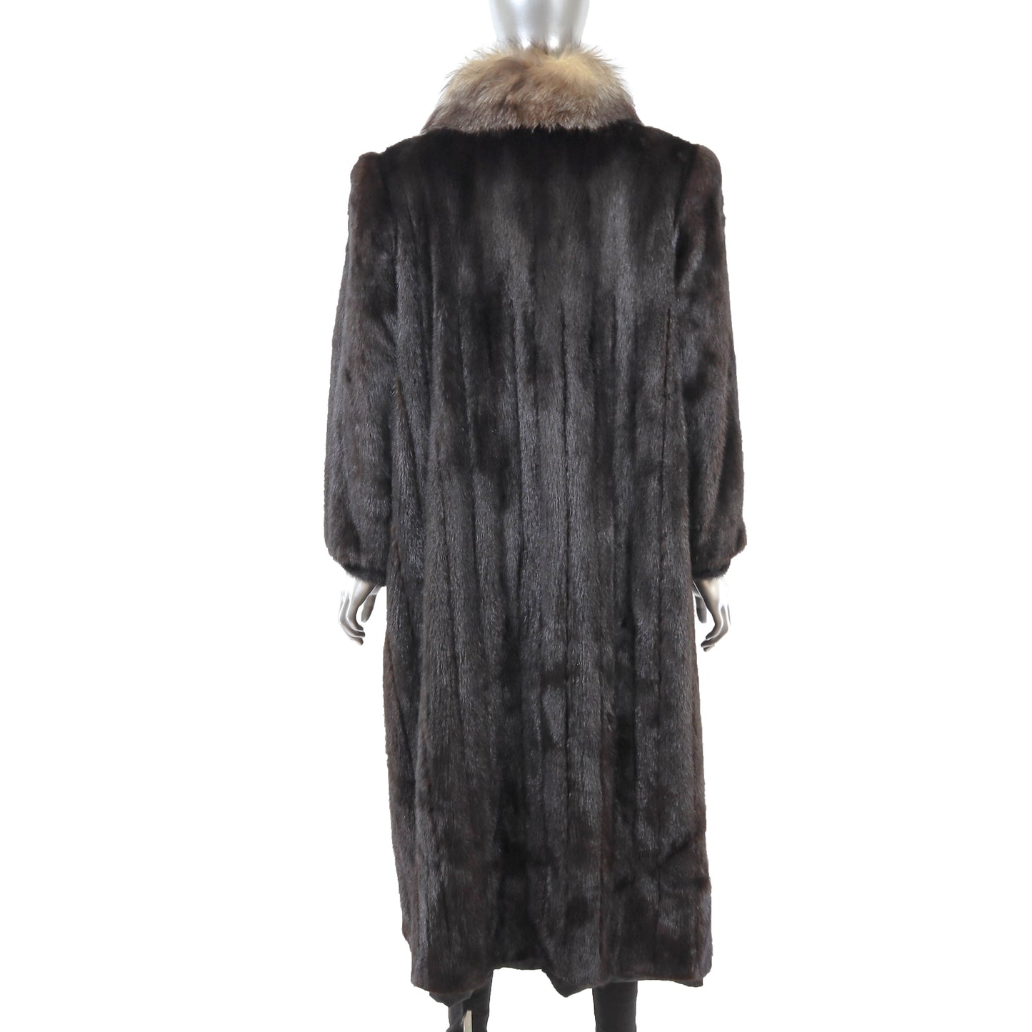 Dark Brown Mink Coat with Fox Tuxedo- Size L