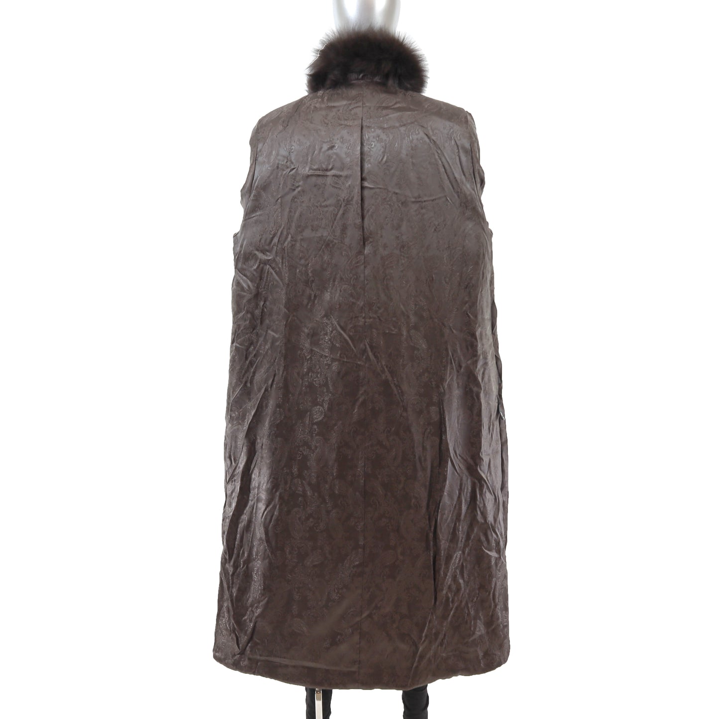 Brown Mink Coat with Fox Tuxedo- Size XL