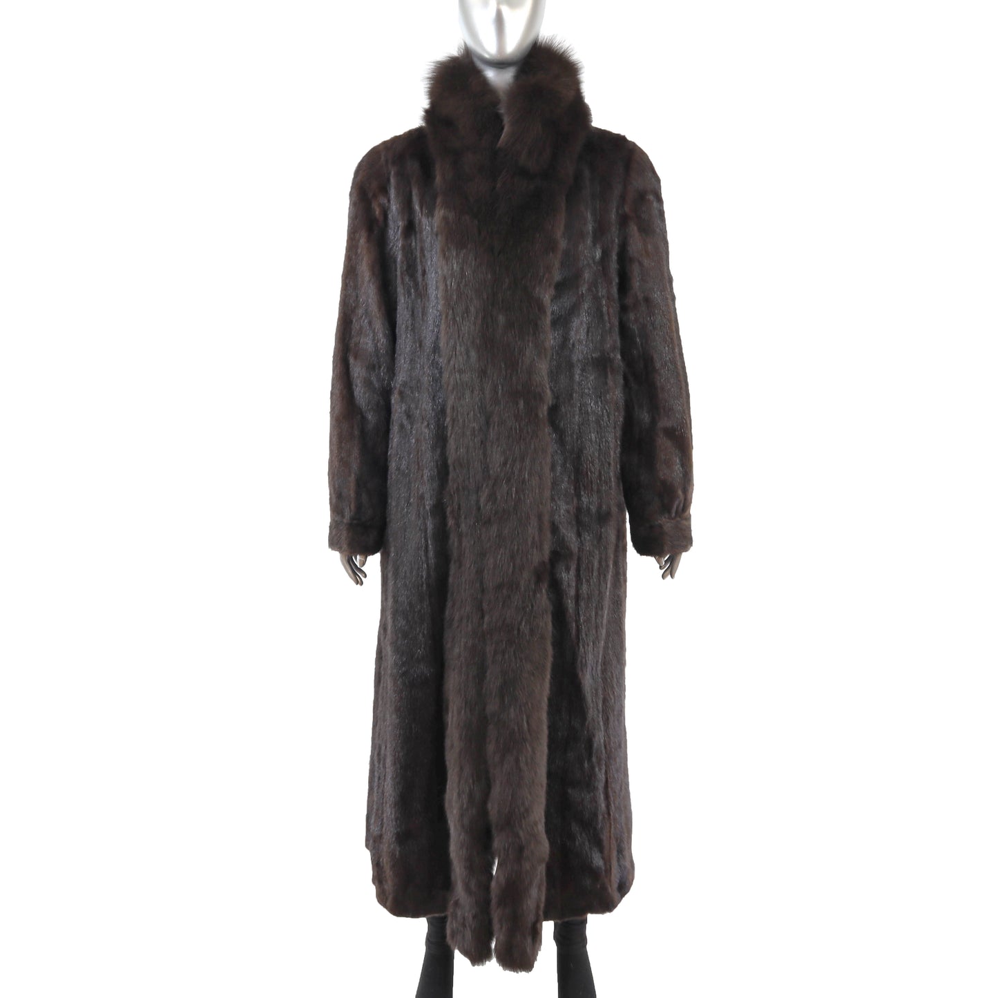 Brown Mink Coat with Fox Tuxedo- Size XL