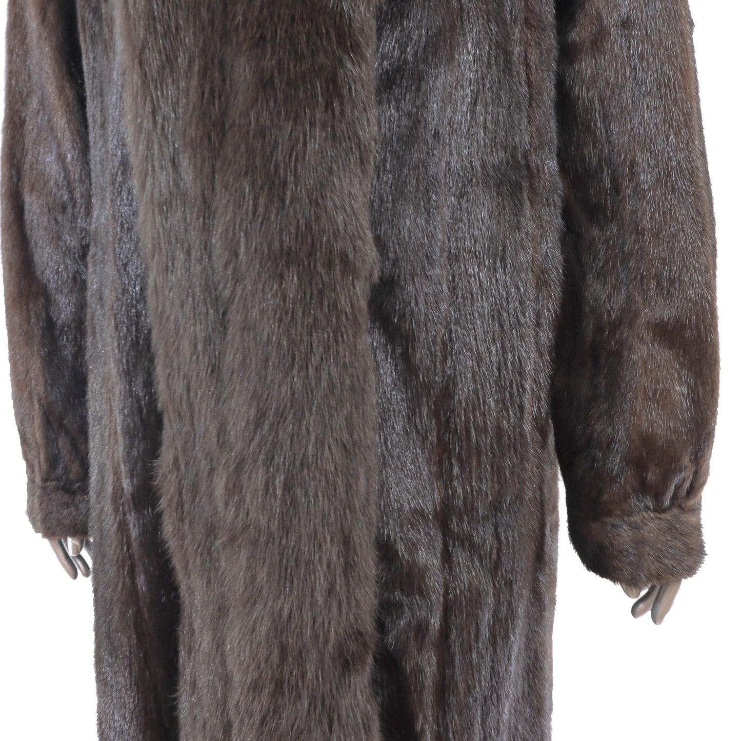 Brown Mink Coat with Fox Tuxedo- Size XL