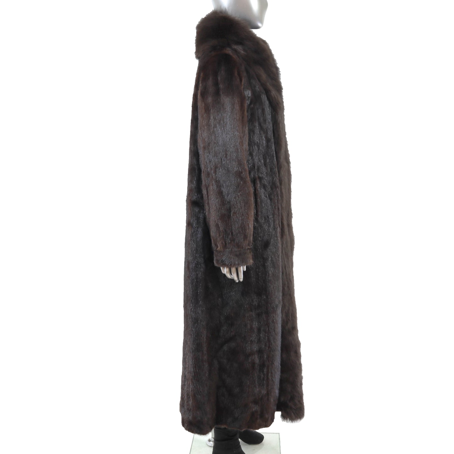 Brown Mink Coat with Fox Tuxedo- Size XL
