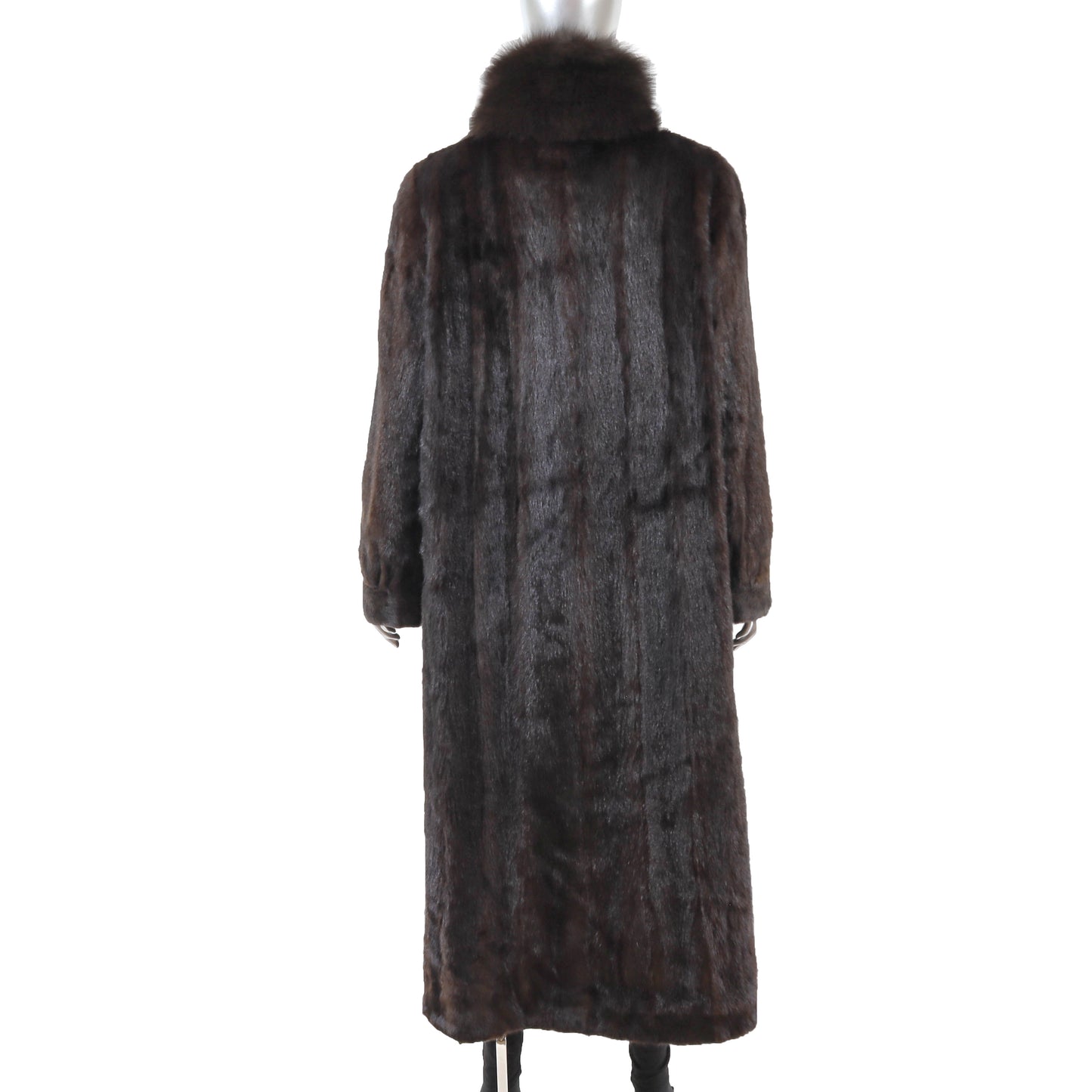 Brown Mink Coat with Fox Tuxedo- Size XL