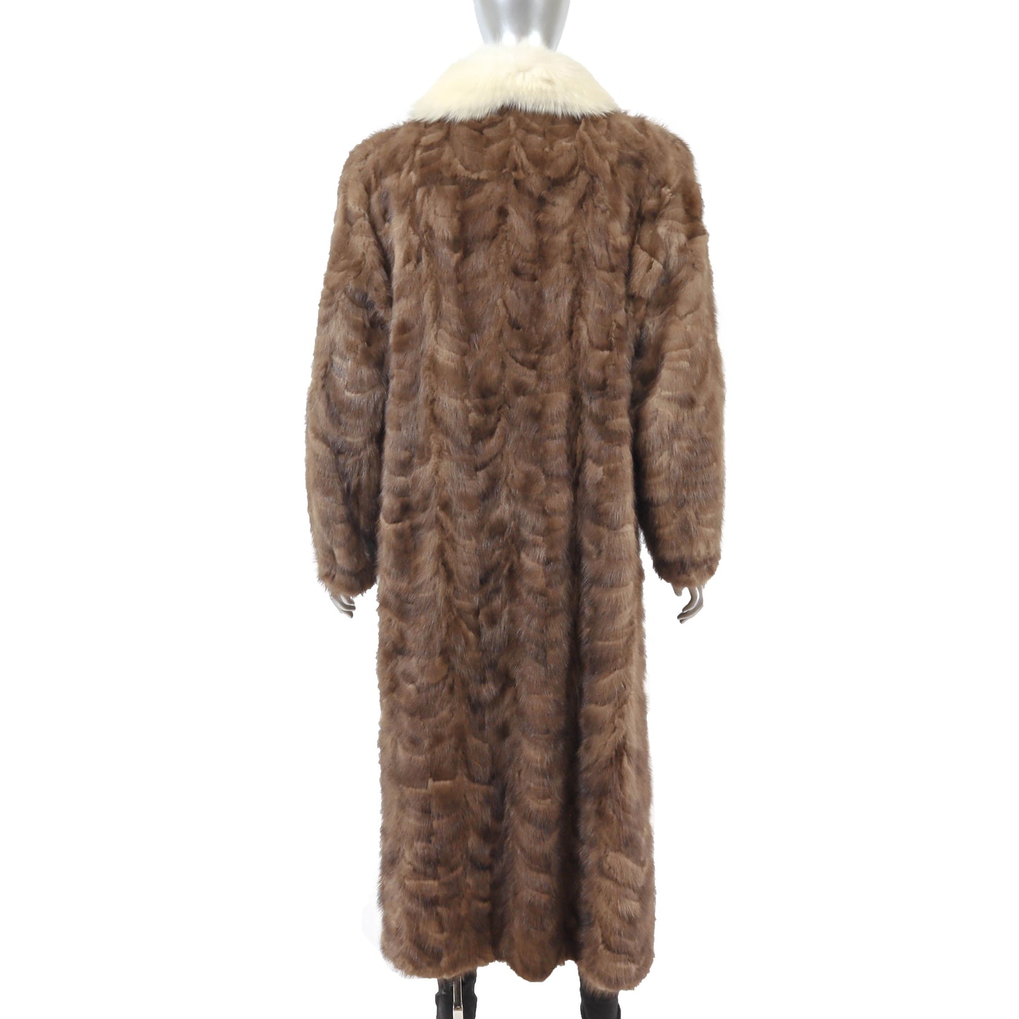 Light Brown Section Mink Coat with Fox Tuxedo- Size M