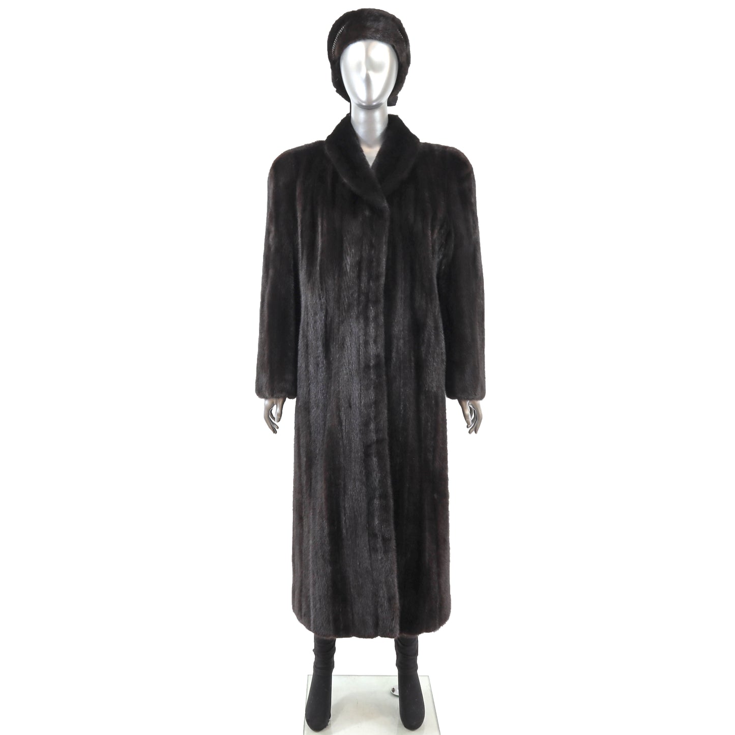 Black Mink Coat with Matching Hat- Size M