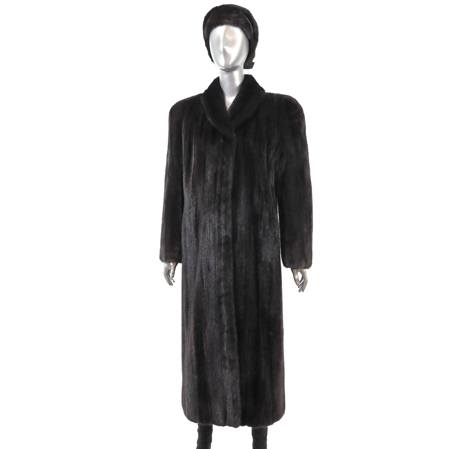 Black Mink Coat with Matching Hat- Size M