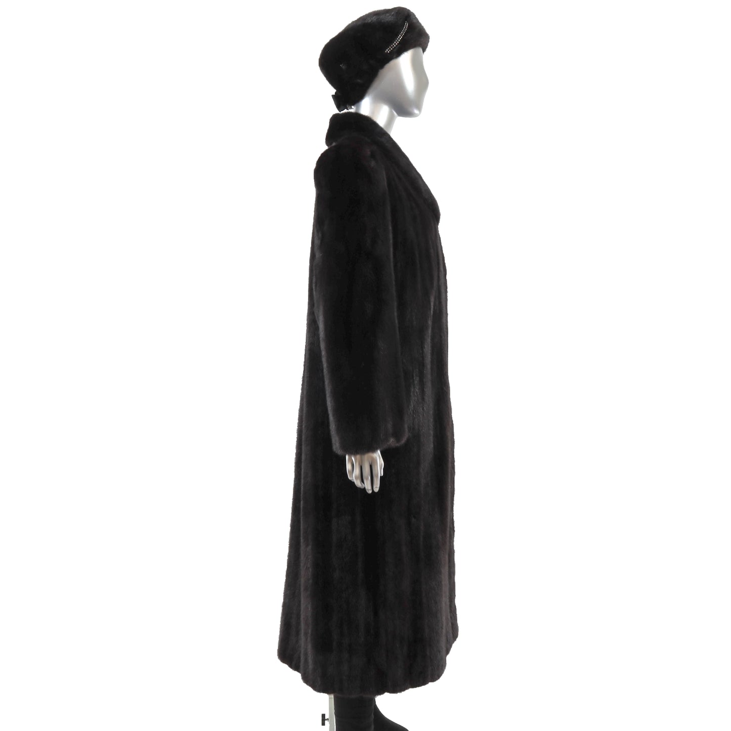 Black Mink Coat with Matching Hat- Size M