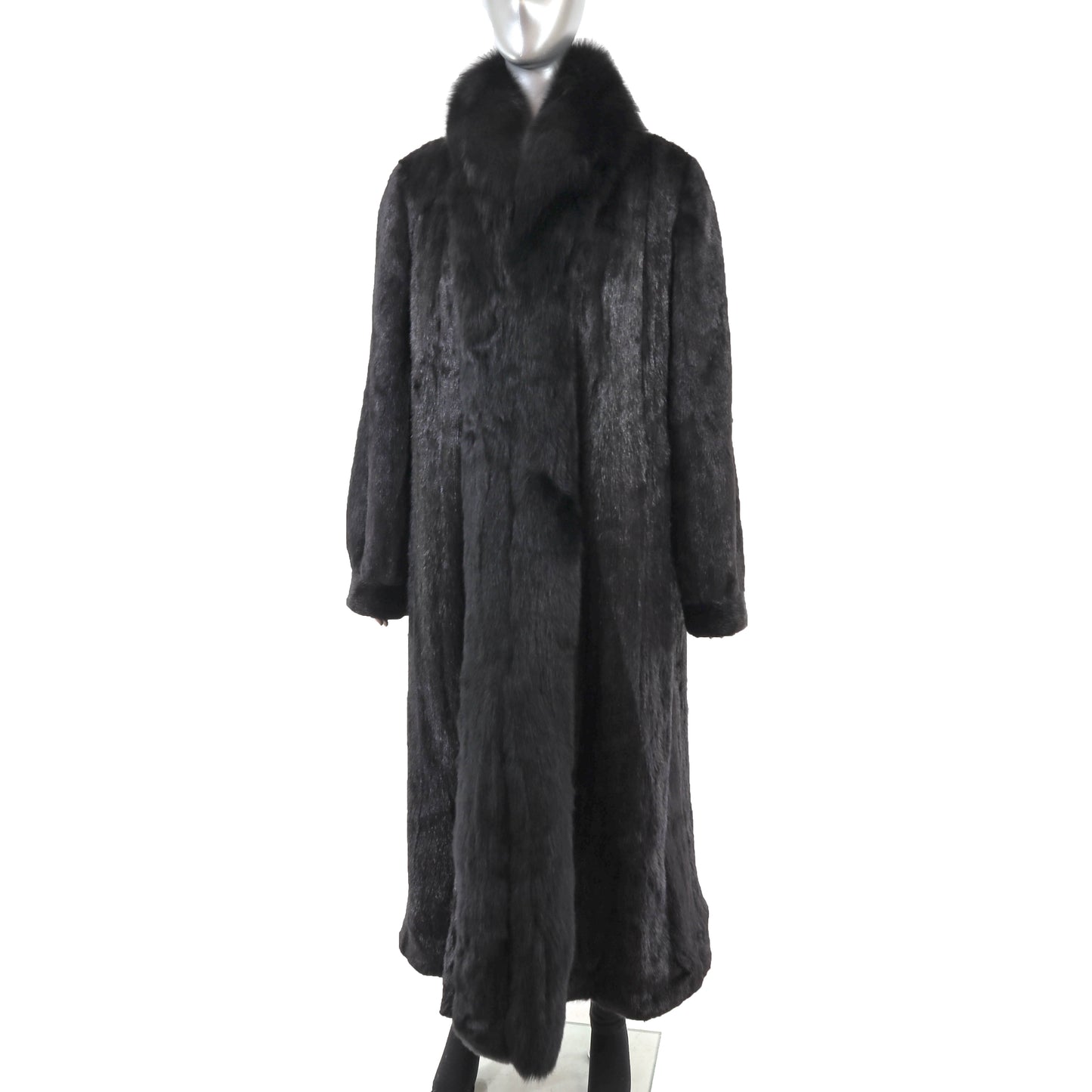Black Mink Coat with Fox Tuxedo- Size XL