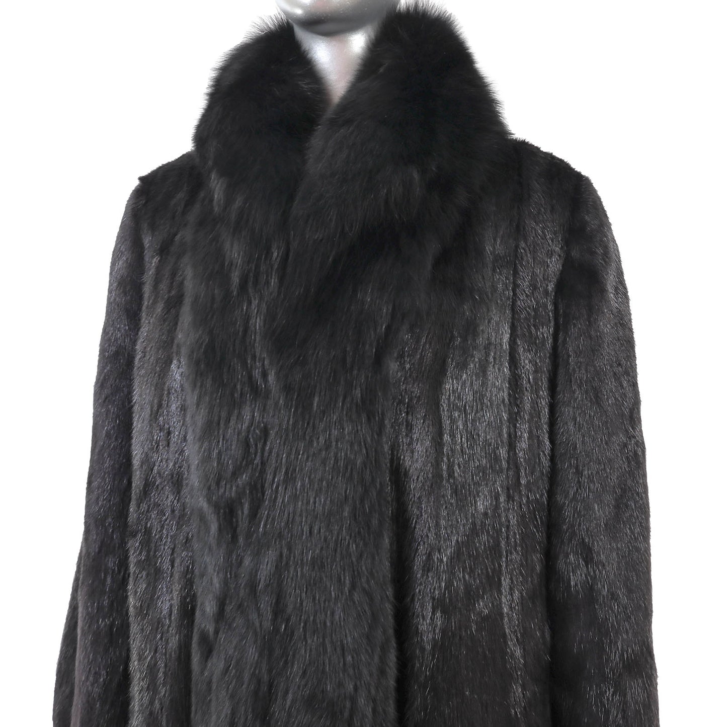 Black Mink Coat with Fox Tuxedo- Size XL