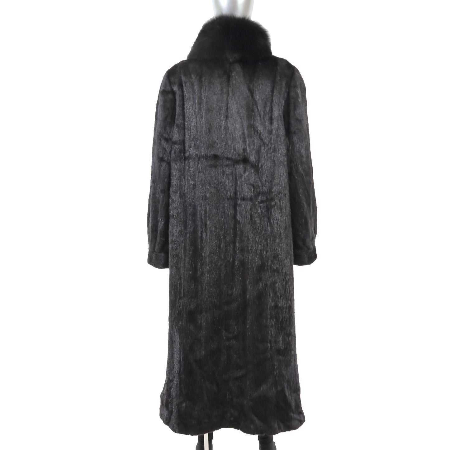 Black Mink Coat with Fox Tuxedo- Size XL