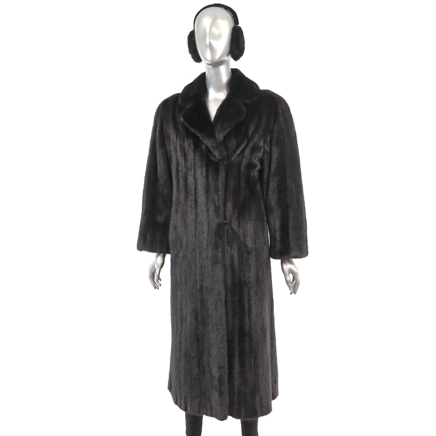 Black Mink Coat with Headband and Earmuffs- Size M