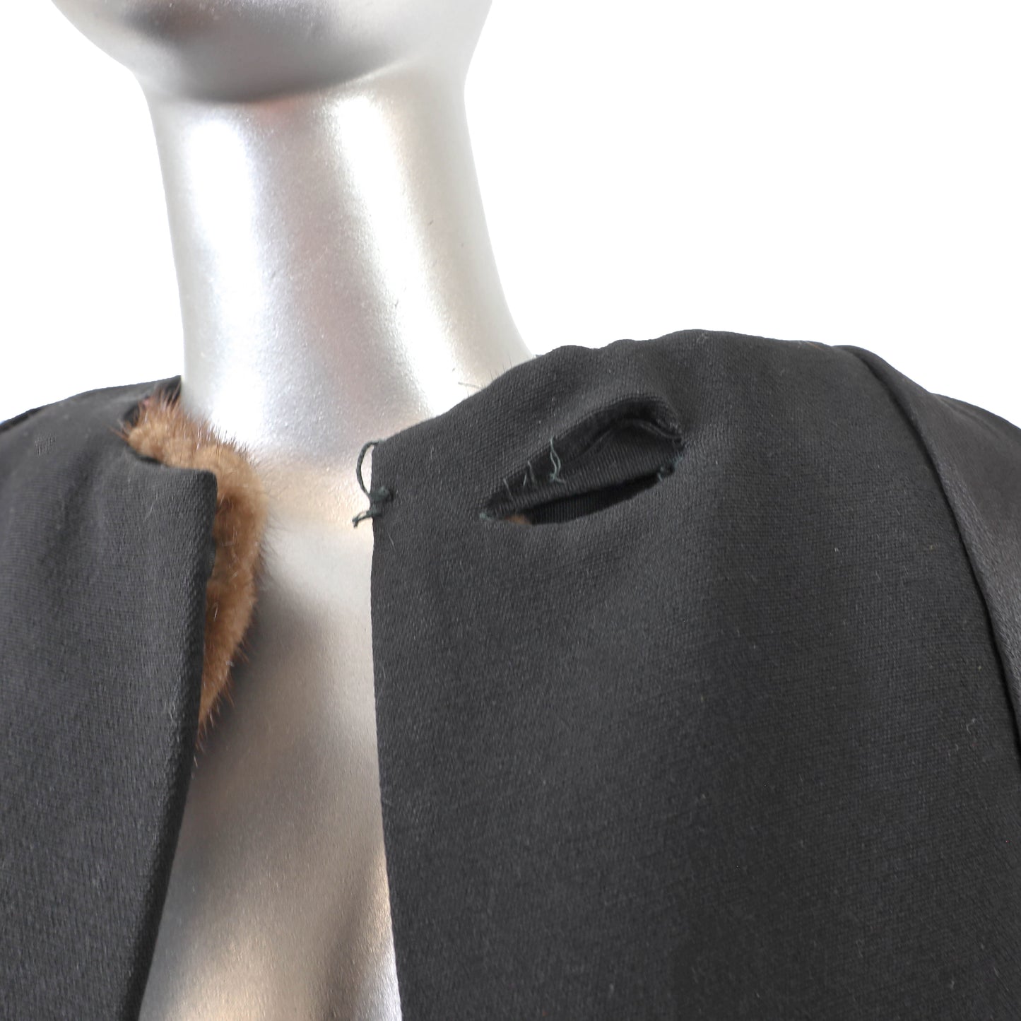 Black Wool Coat with Mink Trim- Size XL