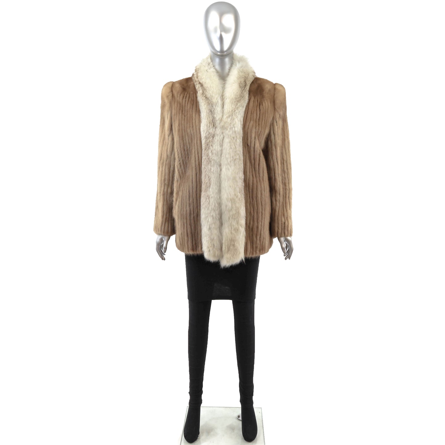 Light Brown Corded Mink Jacket with Fox Tuxedo- Size M