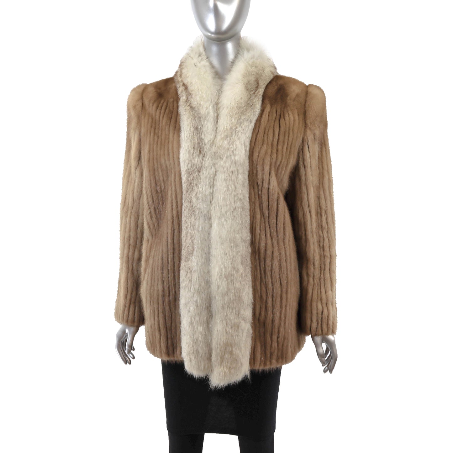 Light Brown Corded Mink Jacket with Fox Tuxedo- Size M