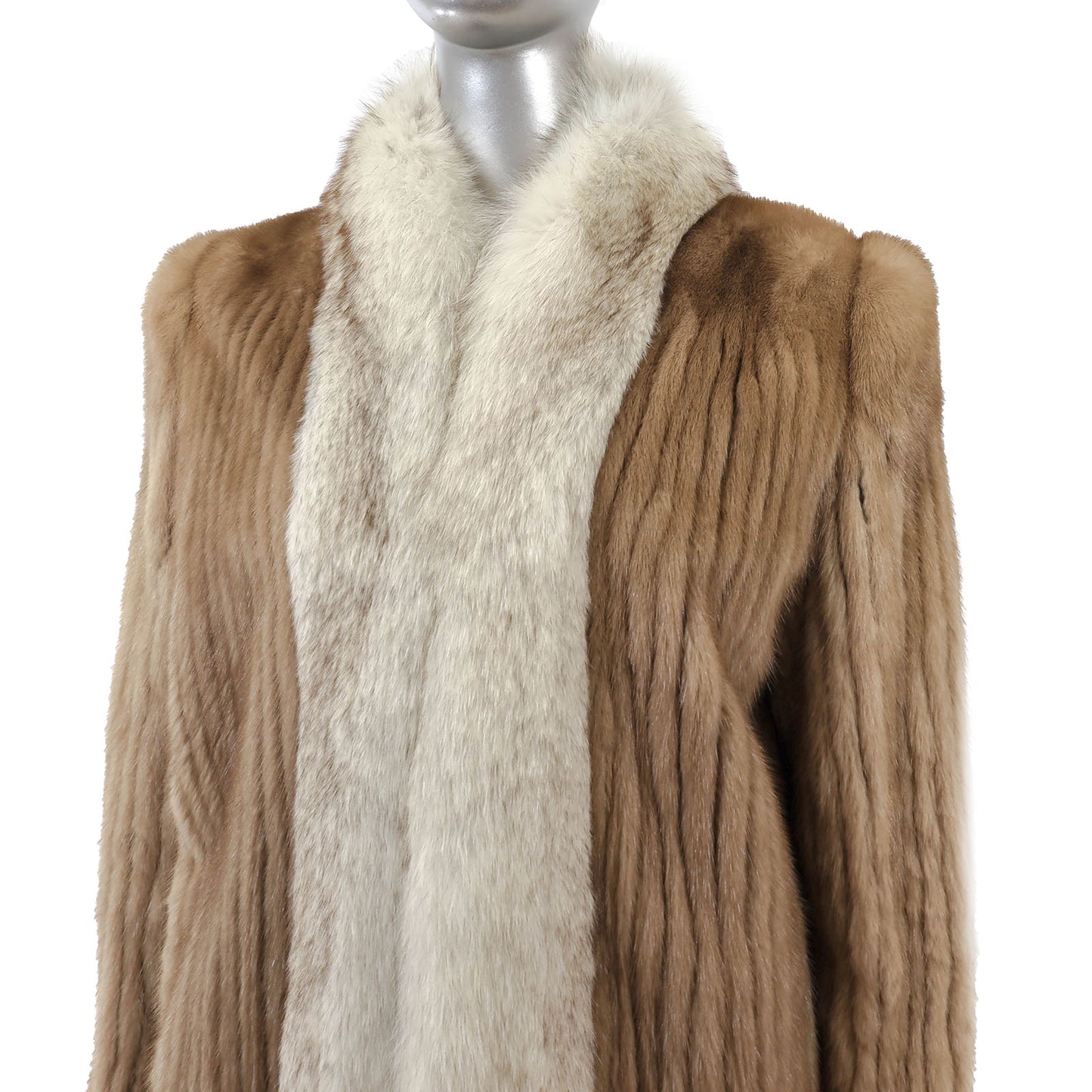 Light Brown Corded Mink Jacket with Fox Tuxedo- Size M
