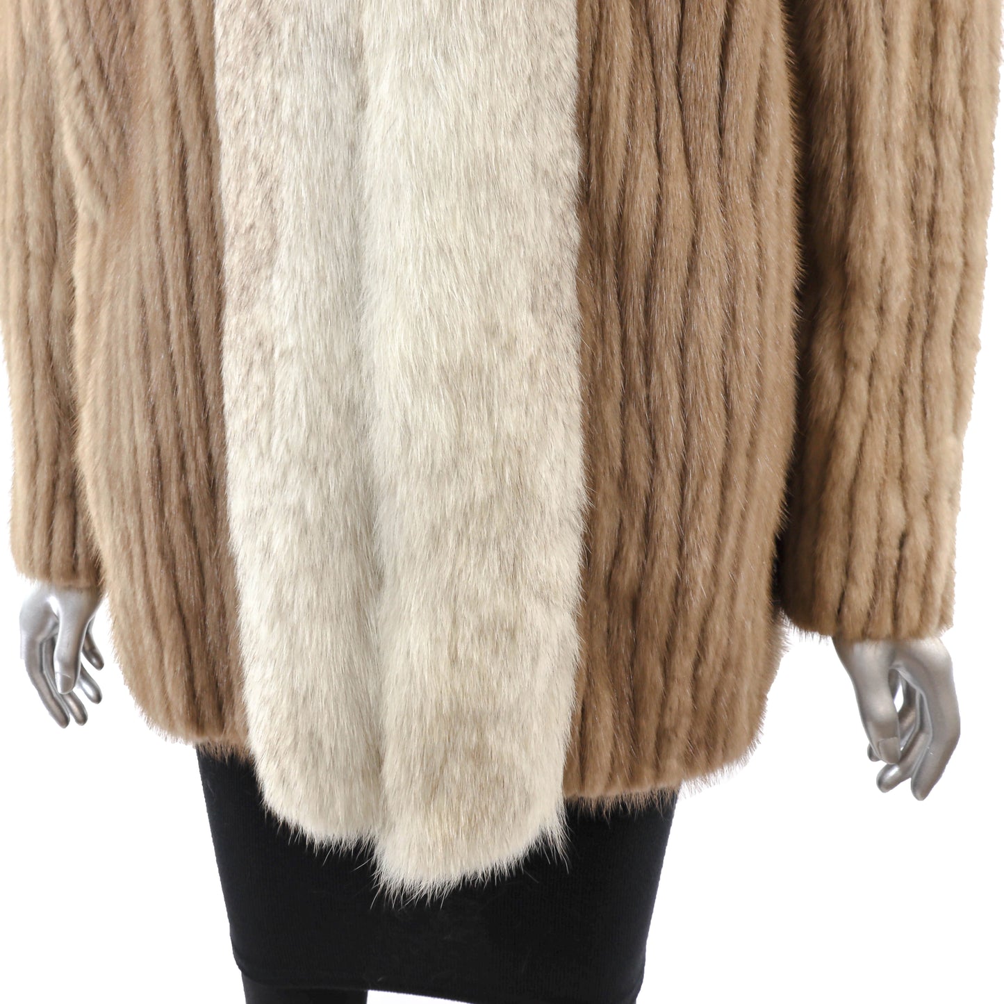 Light Brown Corded Mink Jacket with Fox Tuxedo- Size M