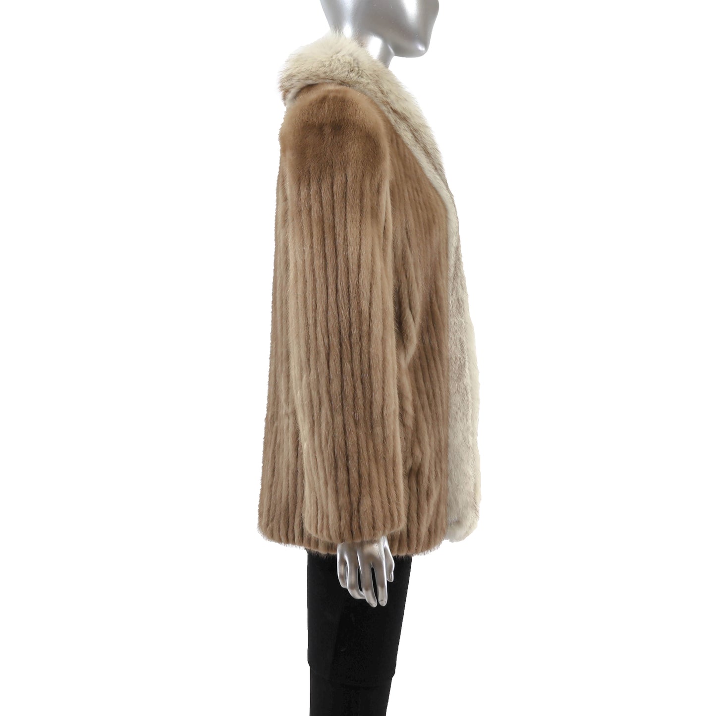 Light Brown Corded Mink Jacket with Fox Tuxedo- Size M