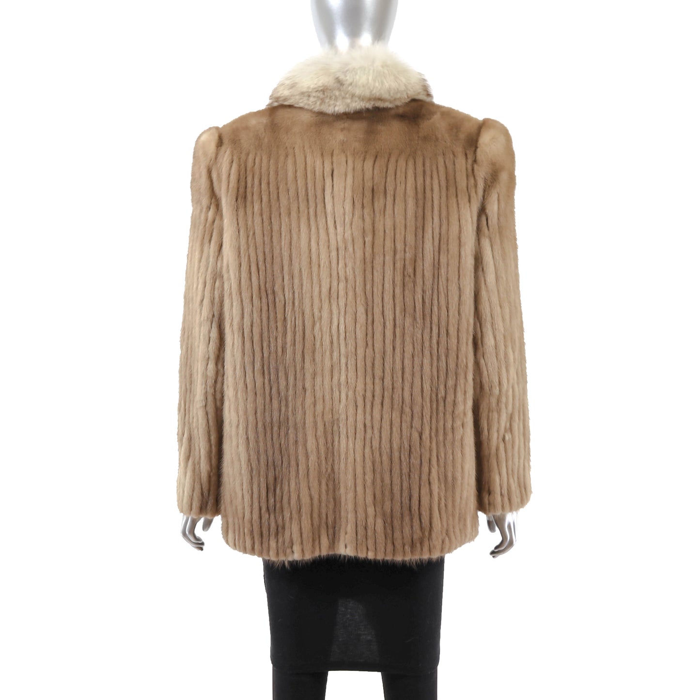 Light Brown Corded Mink Jacket with Fox Tuxedo- Size M