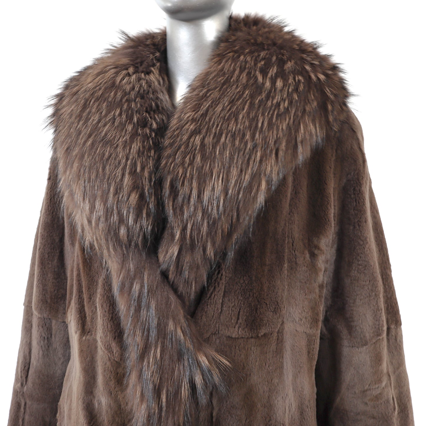 Brown Sheared Mink Jacket with Raccoon Trim- Size L
