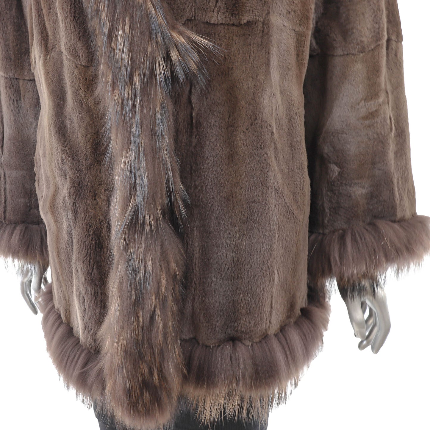 Brown Sheared Mink Jacket with Raccoon Trim- Size L