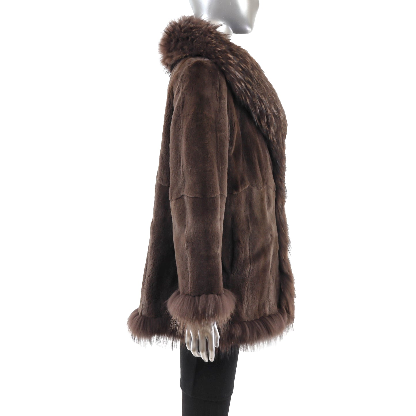 Brown Sheared Mink Jacket with Raccoon Trim- Size L