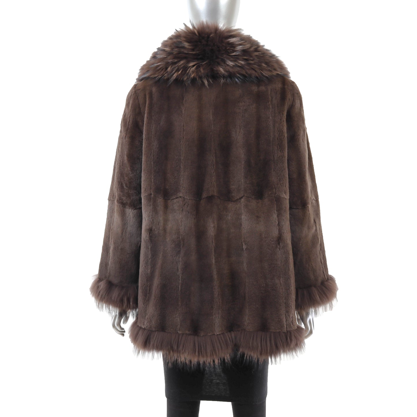Brown Sheared Mink Jacket with Raccoon Trim- Size L