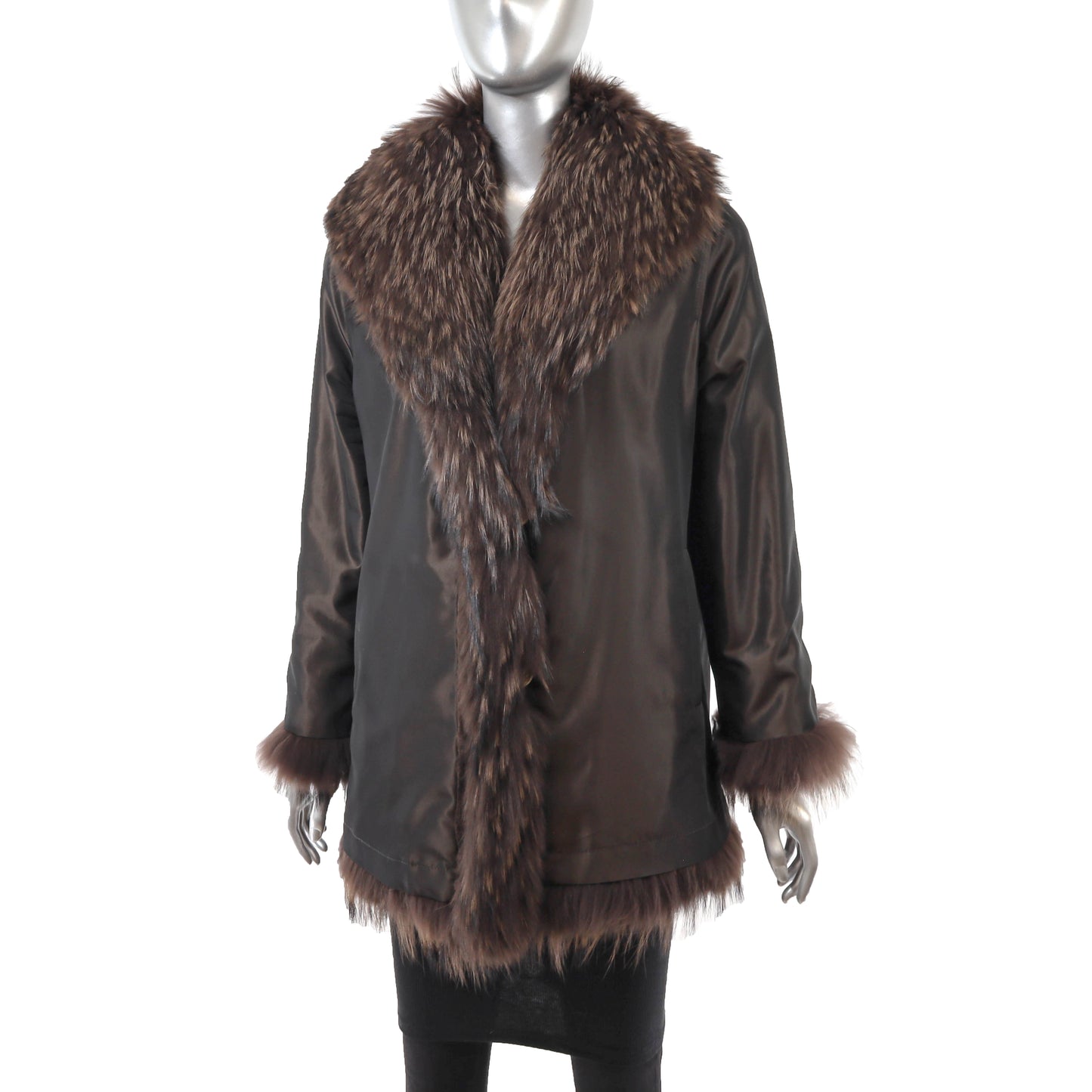 Brown Sheared Mink Jacket with Raccoon Trim- Size L