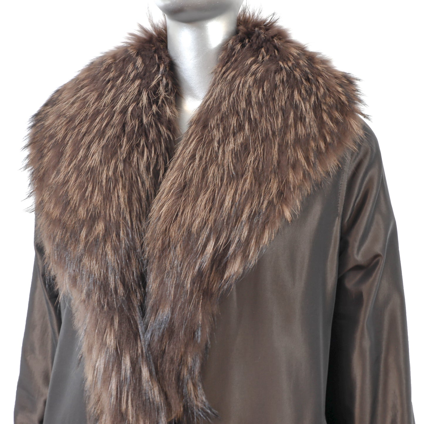Brown Sheared Mink Jacket with Raccoon Trim- Size L