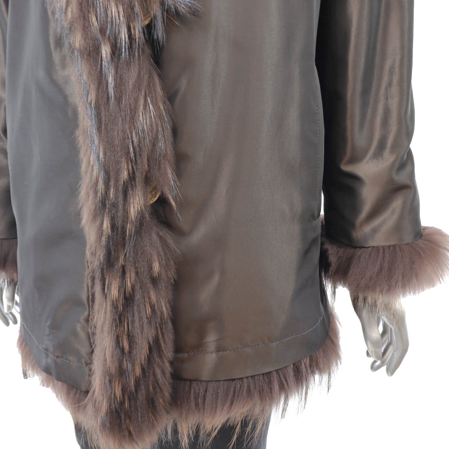 Brown Sheared Mink Jacket with Raccoon Trim- Size L