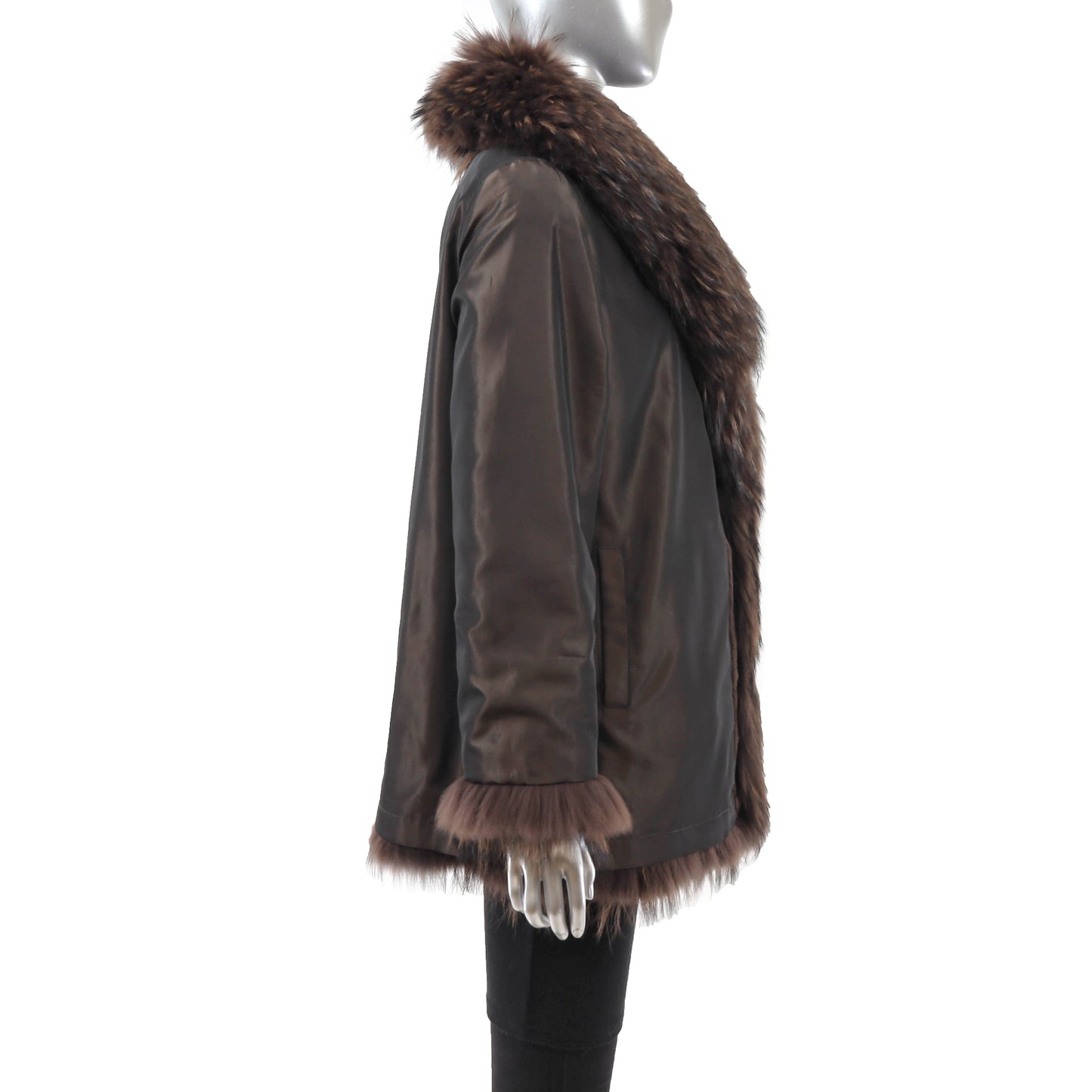 Brown Sheared Mink Jacket with Raccoon Trim- Size L