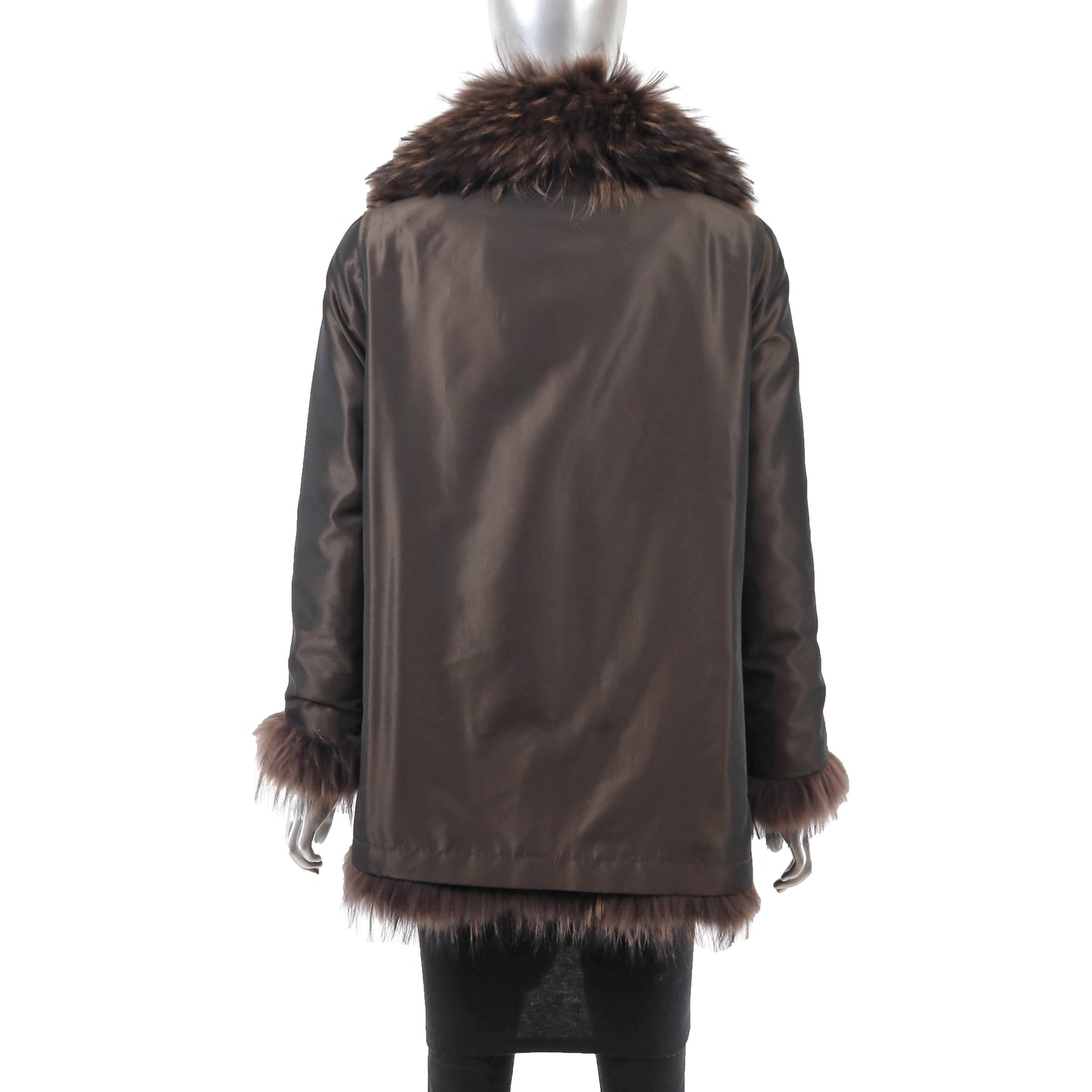 Brown Sheared Mink Jacket with Raccoon Trim- Size L