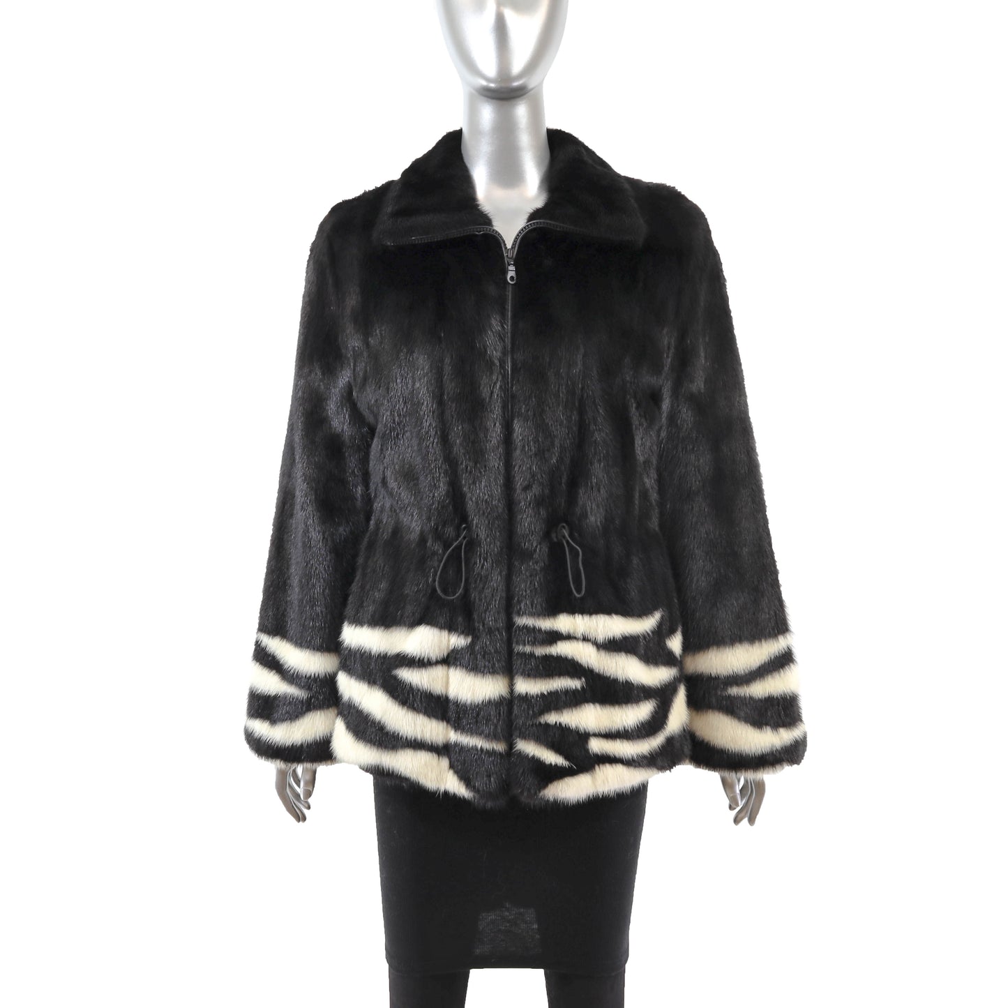 Black and White Mink Jacket with Leather Belt- Size S
