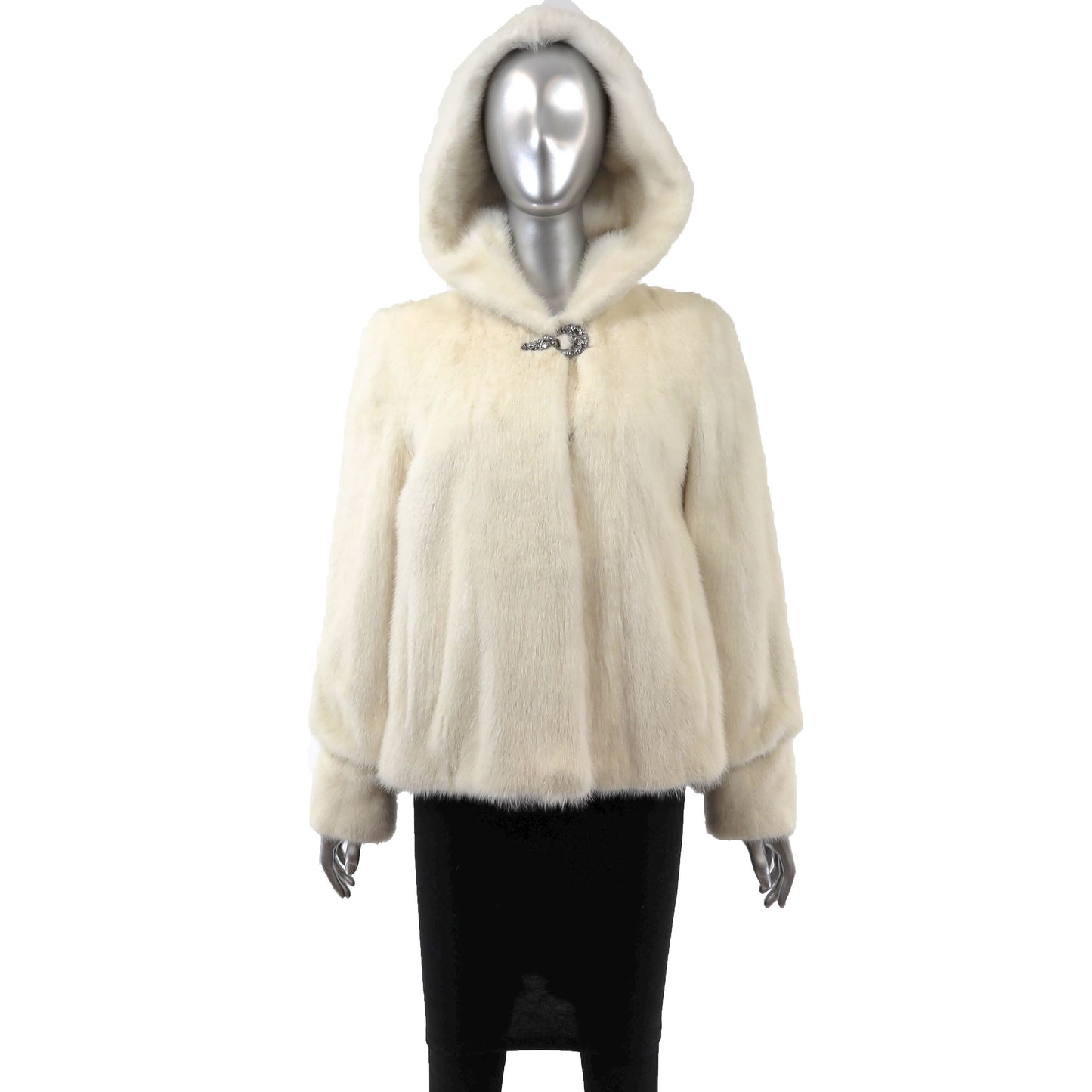 White Hooded Mink Jacket- Size S-M