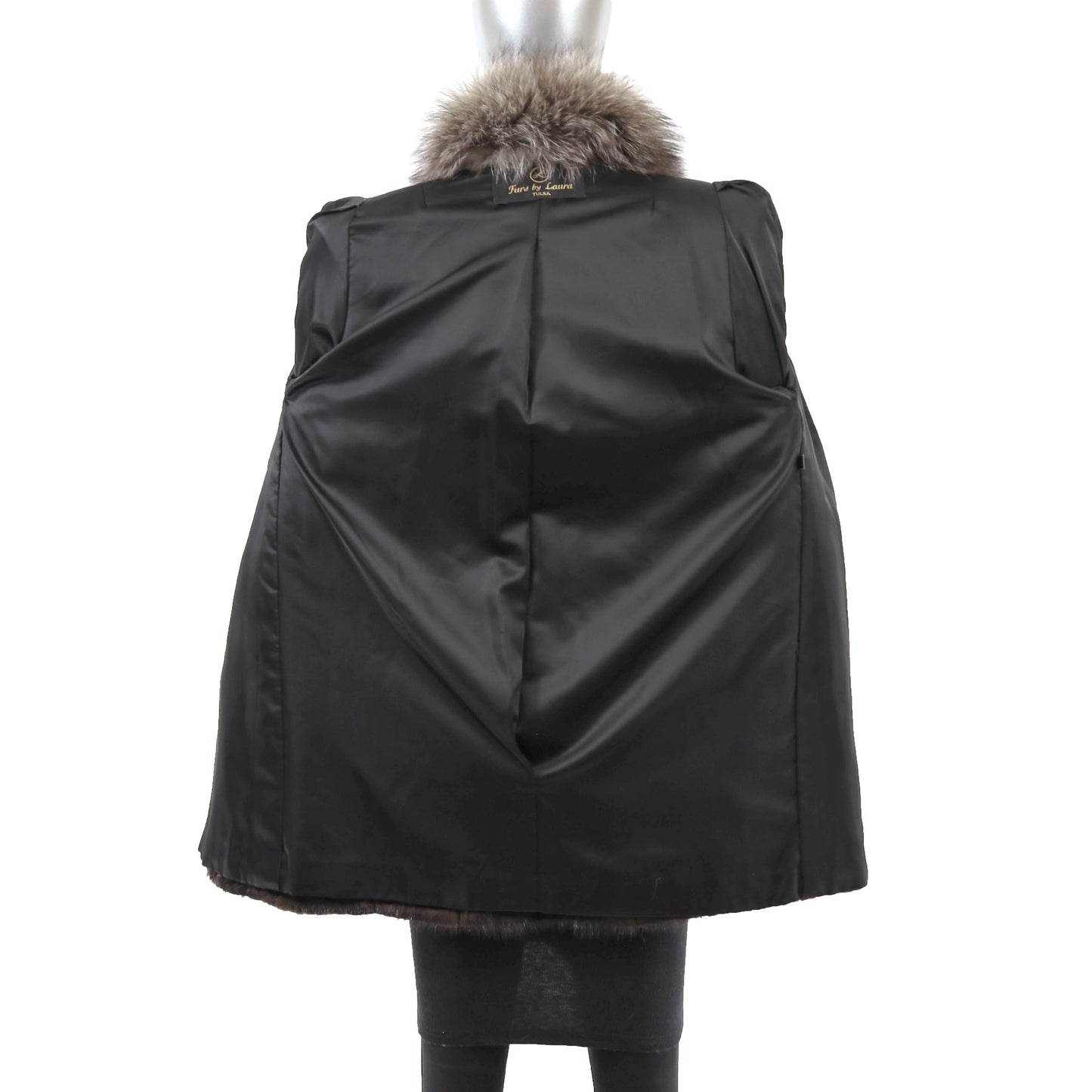 Black Mink Jacket with Fox Tuxedo and Sleeves- Size S